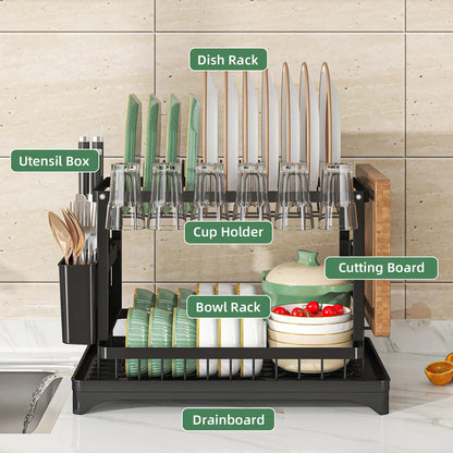 2-Tier Dish Drying Rack 6 in 1
